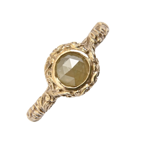 10 - An Italian gem set chased gold ring,   marked 750, 5g, size G½ including sizing beads... 
