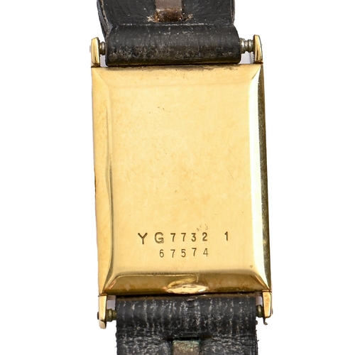 102 - A Bueche Girod 18ct gold rectangular wristwatch, c1964, 19 x 26mm