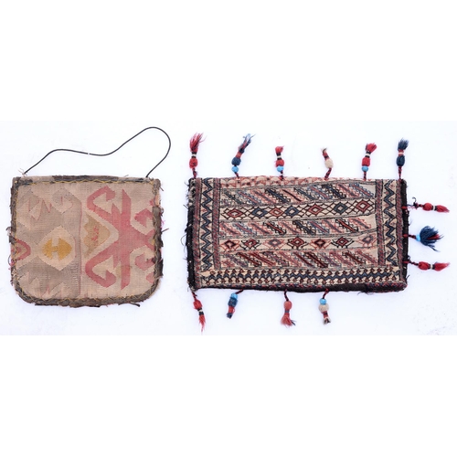 1125 - Two Qashqai flatweaves and two tribal bags, 108 x 58cm and smaller