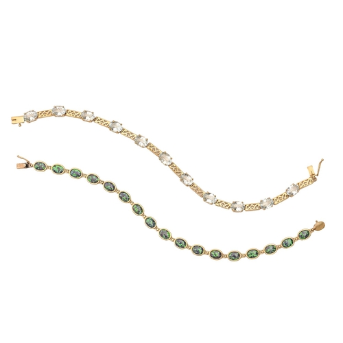 118 - Two gem set bracelets, in gold or 9ct gold, 18.5 and 19.5cm l, 17g