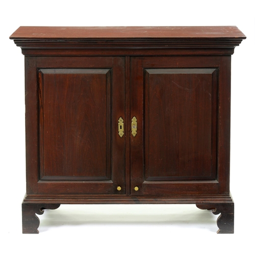 1230 - A George II mahogany cabinet, the stepped cornice above fitted interior with divisions and drawers a... 