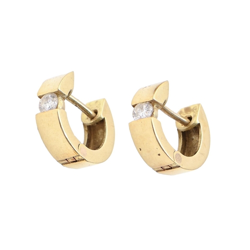 130 - A pair of diamond hoop earrings, in 18ct gold, 13mm, 4g