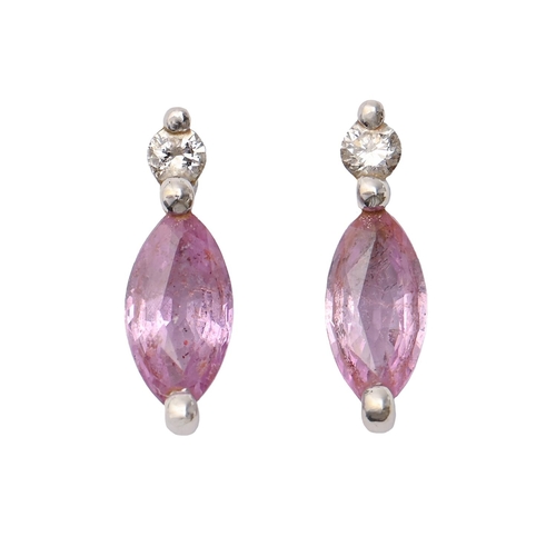 132 - A pair of pink tourmaline and diamond ear studs, in 9ct white gold, 10mm, 0.9g