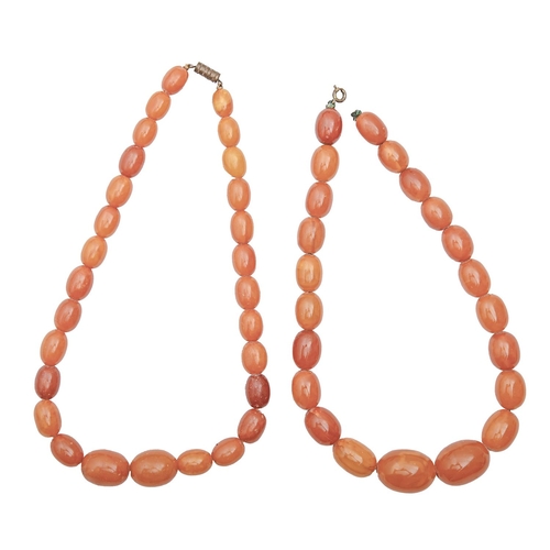 162 - Two necklaces of amber beads, 79g