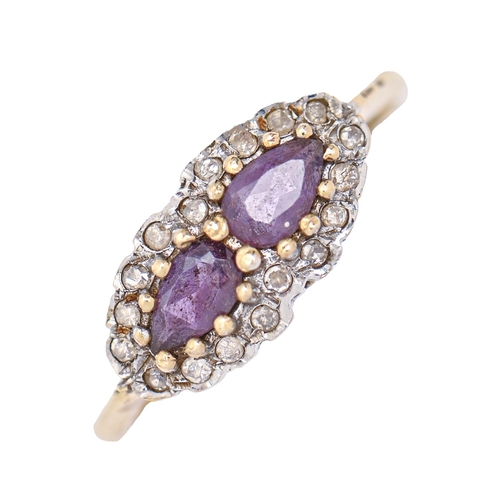 181 - A pear shaped amethyst and white stone cluster ring, in 18ct gold, Birmingham 1994, 2.4g, size A... 