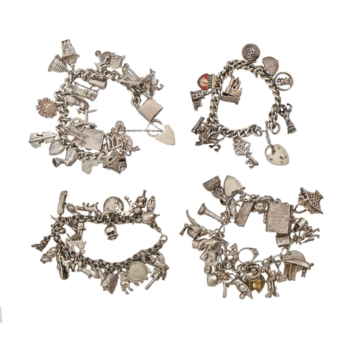 211 - Four silver charm bracelets, various lengths, 11ozs