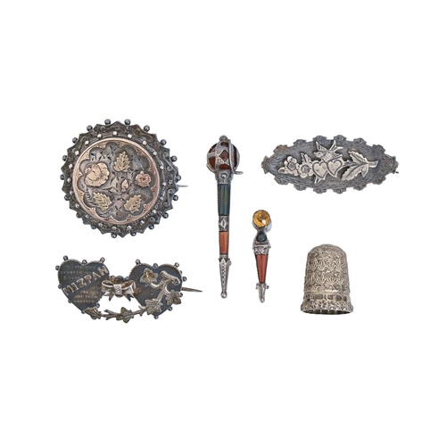 216 - Five Victorian and Edwardian silver brooches, including two Scottish pebble brooches and a Victorian... 