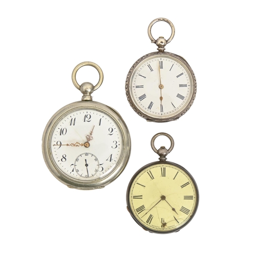 217 - Three various Swiss silver cylinder watches, late 19th c, various sizes