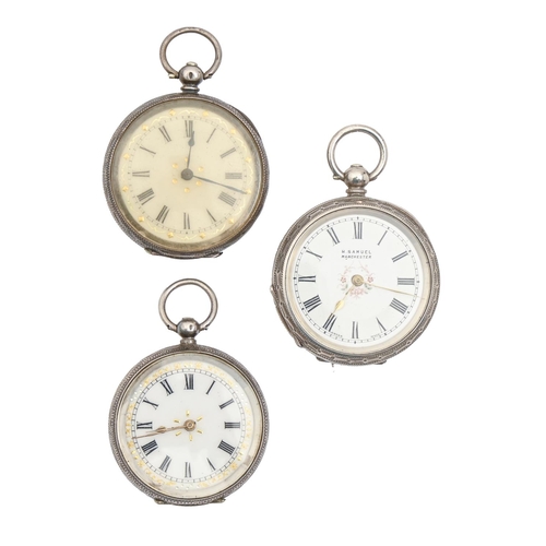 220 - Three various silver lady's watches, c1900, various sizes