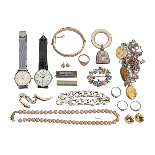 224 - Miscellaneous costume jewellery, wristwatches, etc, including several silver articles... 