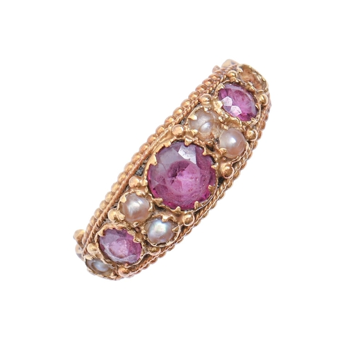 27 - A Victorian ruby and split pearl ring, in gold, 3.3g, size N
