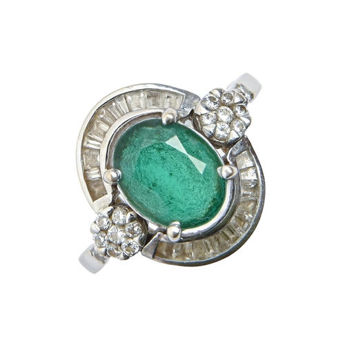 5 - An emerald and diamond ring, in 18ct white gold, 4.7g, size L