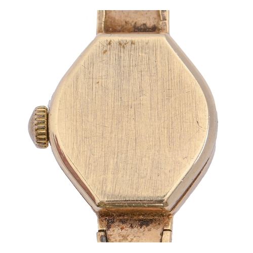 57 - An Accurist 9ct gold lady's wristwatch, 15 x 16mm, London 1966, on 9ct gold bracelet, 14g... 