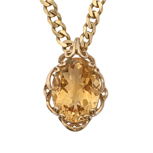 58 - A citrine pendant, in gold, 29mm, marked 9k and a 9ct gold flat curb necklace, pendant 5.4g, necklac... 