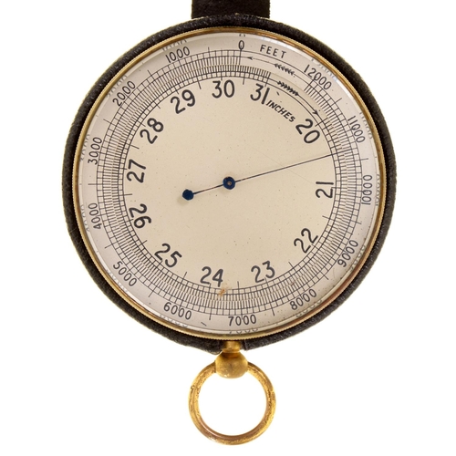 683 - A lacquered brass pocket aneroid barometer, marked T Wheeler London 238/45, 68mm diam, cased... 