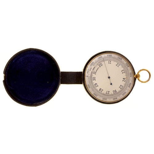 683 - A lacquered brass pocket aneroid barometer, marked T Wheeler London 238/45, 68mm diam, cased... 