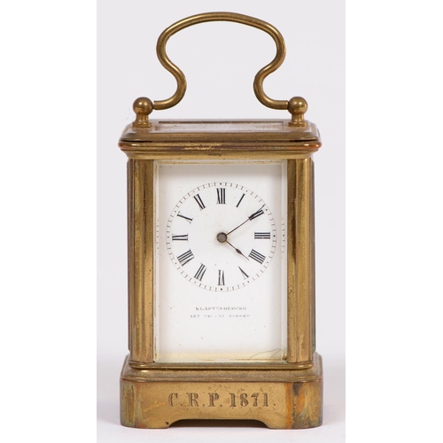 684 - A French miniature brass carriage timepiece, mignonette, Klaftenberger 157 Regent St, c1870, with si... 