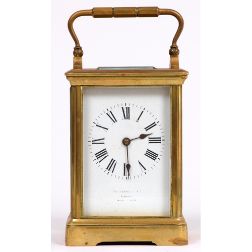 687 - A French brass carriage clock, Benetfink & Co London, Made in Paris, retaining the original silv... 