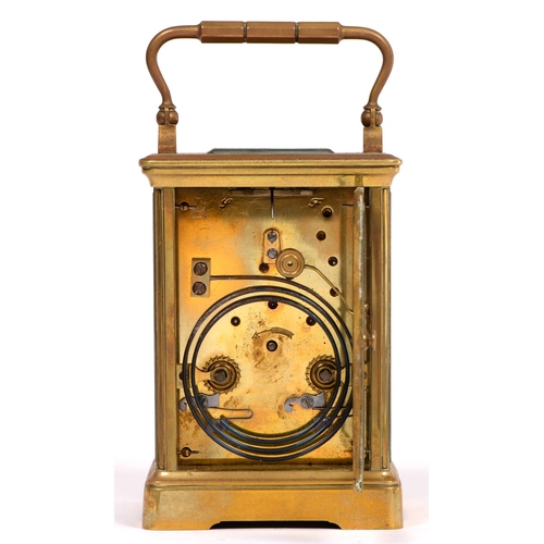 687 - A French brass carriage clock, Benetfink & Co London, Made in Paris, retaining the original silv... 