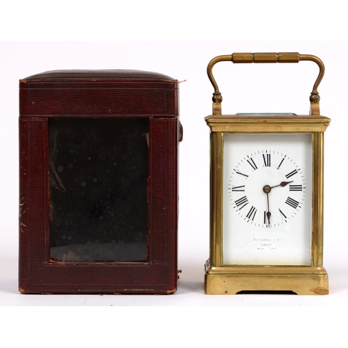 687 - A French brass carriage clock, Benetfink & Co London, Made in Paris, retaining the original silv... 