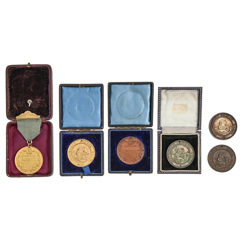 704 - Nottingham School Board attendance medals, bronze, silvered and gilt, all engraved to A Marlow 1890-... 