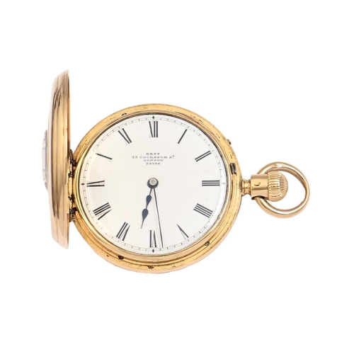 93 - An English 18ct gold half hunting cased   keyless lever lady's watch, Dent Watchmaker to the Queen 3... 