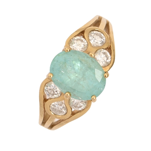 98 - A light blue tourmaline and diamond ring, in 18ct gold, 4.4g, size K½