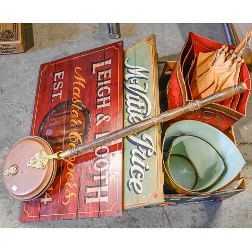 1457 - A graduating set of three toleware waste paper baskets, late 20th c, a similar pair, a 19th c straw ... 