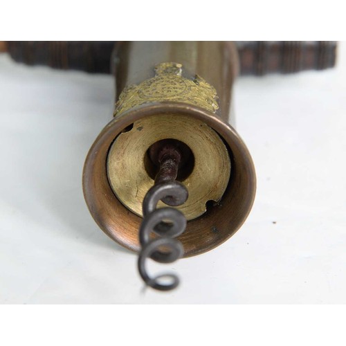 613 - A variant Thomason Patent Ne Plus Ultra corkscrew, 19th c, the bronze barrel applied with gilt royal... 