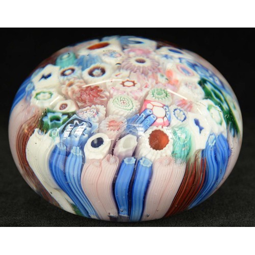 590 - A Bacchus close-packed millefiori paperweight, c1850, including silhouette canes of, possibly, Queen... 