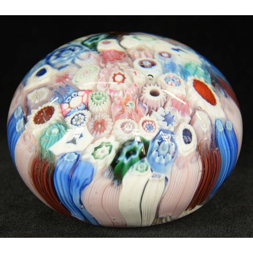 590 - A Bacchus close-packed millefiori paperweight, c1850, including silhouette canes of, possibly, Queen... 