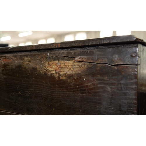 1225 - A George III oak miniature chest, Coffor Bach, with detachable lid and three raised and fielded pane... 