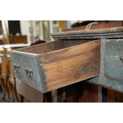 1238 - A George III painted pine dresser, early 19th c, the three scratch moulded drawers with brass handle... 