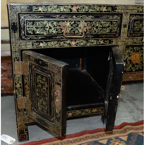 1239 - A South East Asian chinoiserie lacquered low table, late 20th c, fitted with drawers and doors, 50cm... 