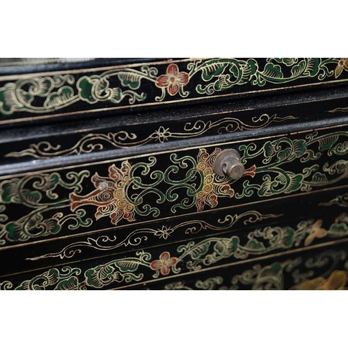 1239 - A South East Asian chinoiserie lacquered low table, late 20th c, fitted with drawers and doors, 50cm... 