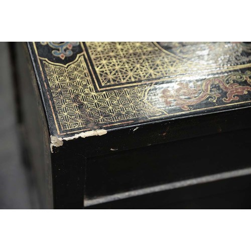 1239 - A South East Asian chinoiserie lacquered low table, late 20th c, fitted with drawers and doors, 50cm... 