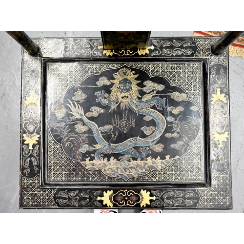 1241 - A South East Asian chinoiserie japanned chair, late 20th c, with dragon and shou character, lotus an... 