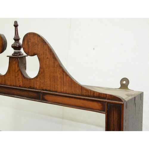 1264 - A set of wall hanging mahogany and stained softwood shelves, 19th c and later, with turned finial to... 