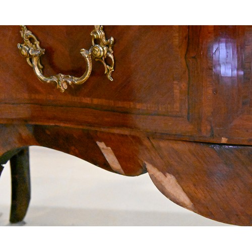 1326 - A Louis XV kingwood and rosewood commode, Scandinavia, with quarter veneered top and fitted with thr... 