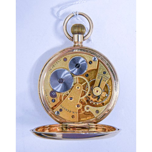 171 - A 9ct gold keyless lever watch, J W Benson London, gold cuvette and bow, 49mm diam, London 1931, 84.... 