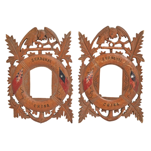 780 - China. A pair of Anglo-Chinese softwood frames, c. 1900, each carved with a naval anchor and ring, o... 