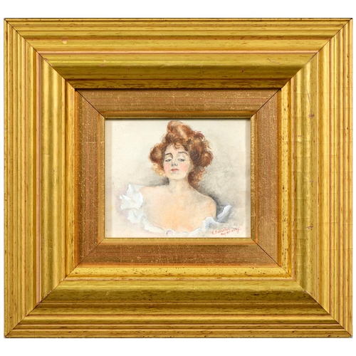 879 - K Fullerton (1903) - Head of a Young Woman,  signed and dated, watercolour, 85 x 103mm... 