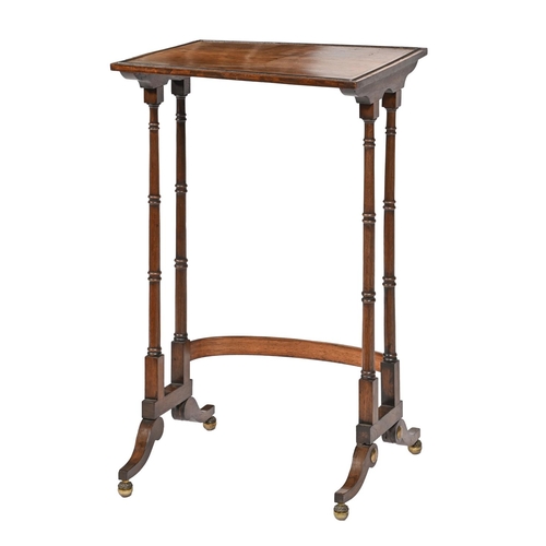 910 - A Regency rosewood, ebony and line inlaid quartetto table, the shaped legs with brass roundels and f... 