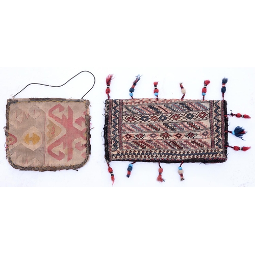 929 - Two Qashqai flatweaves and two tribal bags, 108 x 58cm and smaller