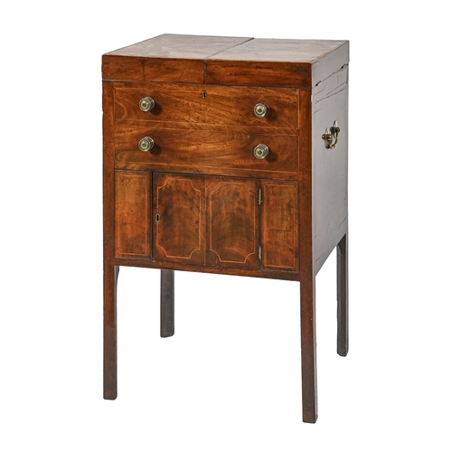 1003 - A George III mahogany enclosed washstand, with divided interior, brass handles, 88cm h; 43 x 56cm... 