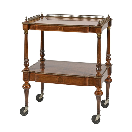 1005 - A Victorian mahogany, amboyna, satinwood and snakewood etagere, with gilt lacquered brass mounts and... 