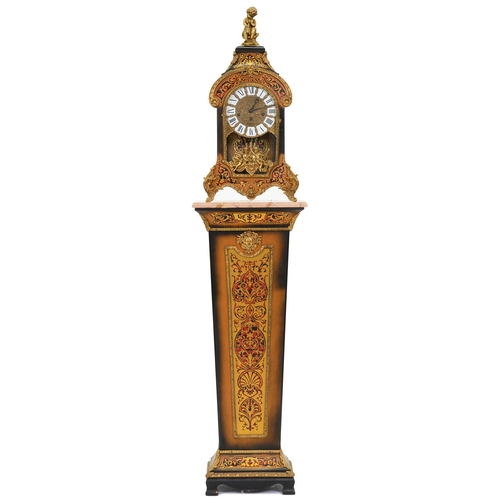 1032 - Boule clock and pedestal, Louis XIV style, pedestal 115cm h, clock 75 x 37cm