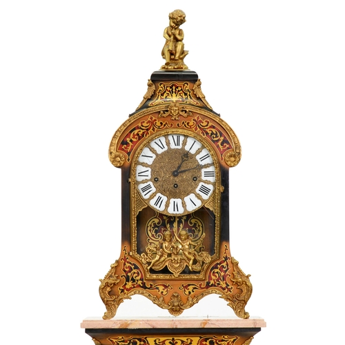 1032 - Boule clock and pedestal, Louis XIV style, pedestal 115cm h, clock 75 x 37cm