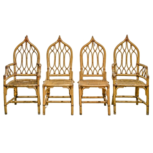 1072 - A set of four mid-century bamboo chairs, including a pair of elbow chairs, seat height 42cm... 