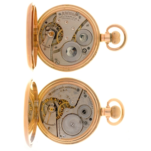 286 - Two gold plated hunting and half hunting cased keyless lever watches, c1900, 50 and 51mm... 